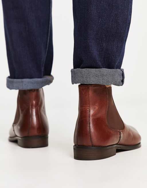 Mens red leather hot sale chelsea boots