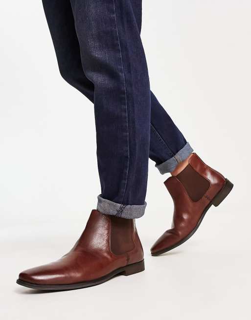 Mens red leather hot sale chelsea boots