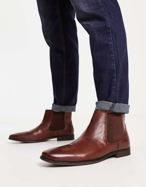 Mens red leather chelsea on sale boots