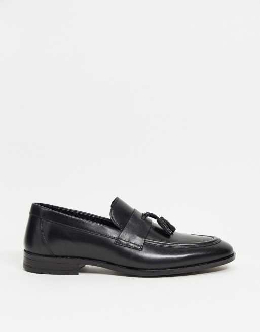 Red Tape leather penny tassel slipper loafers in black | ASOS