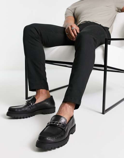 Red Tape- Loafers met dikke zool en randje in zwart leer