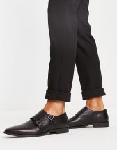 ASOS DESIGN monk shoes in black faux leather with emboss panel | ASOS