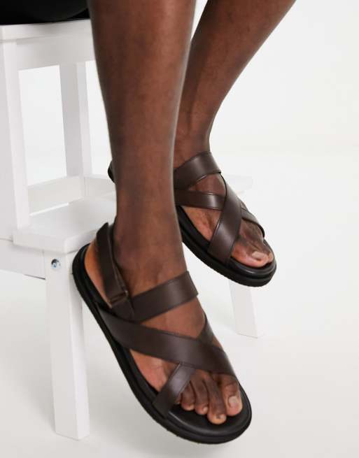 Red Tape multi strap sandals in brown leather | ASOS