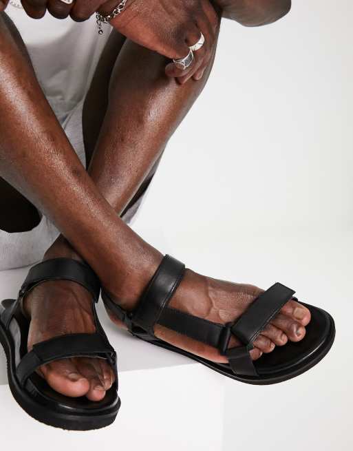 Red Tape premium chunky sporty sandals in black leather ASOS