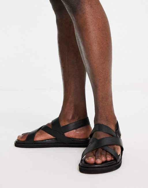 Red Tape - Sandali in pelle nera con fascette multiple