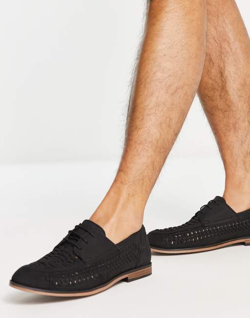 Red Tape – Schnürschuhe aus Leder in Schwarz mit gewebter Optik