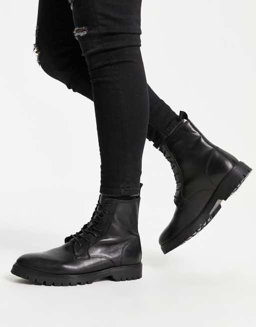 Red Tape – Schnürstiefel aus schwarzem Leder mit dicker Sohle