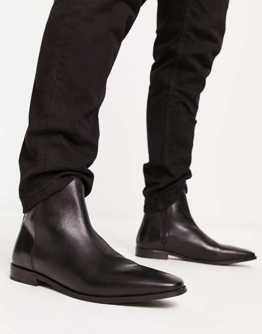 Red Tape Casual Lace Up Boots in Black Leather - ASOS Outlet