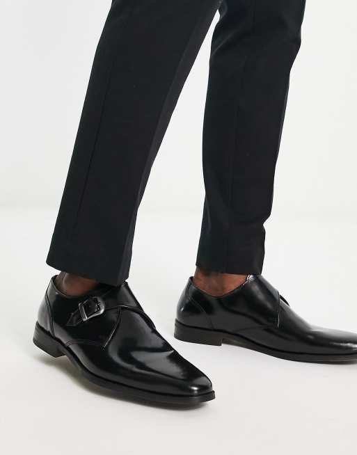 Red Tape single monk shoes in black hi shine leather