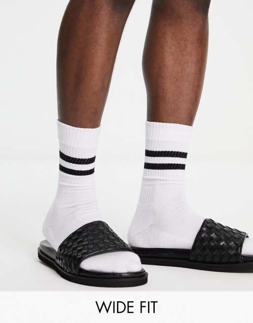 Red Tape - Sliders a pianta larga in pelle nera intrecciata
