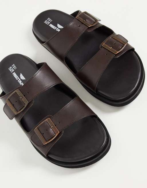 Red Tape - Slipper-sandalen met dubbele gesp in bruin leer