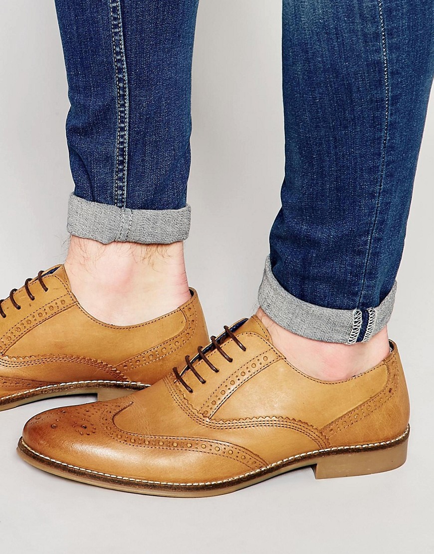 Red Tape Smart Brogues In Tan Leather-Brown