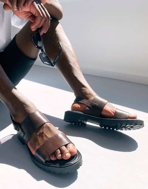 Red Tape two part sandals in brown leather ASOS