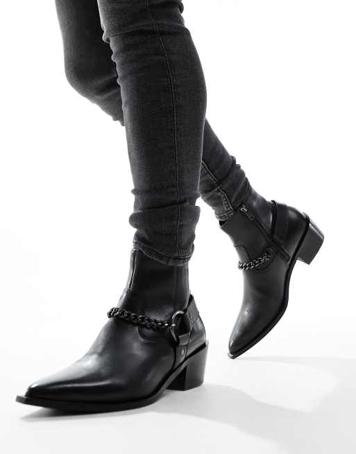 Red Tape – Westernstiefel aus schwarzem Leder mit Absatz und Metallkette, 4 von 4