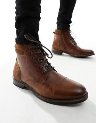 Red Tape wide fit casual lace up boots in dark brown leather