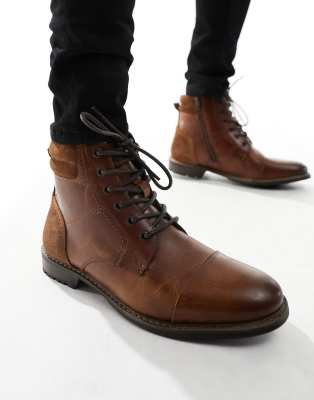 Red Tape Red Tape wide fit casual lace up boots in dark brown leather