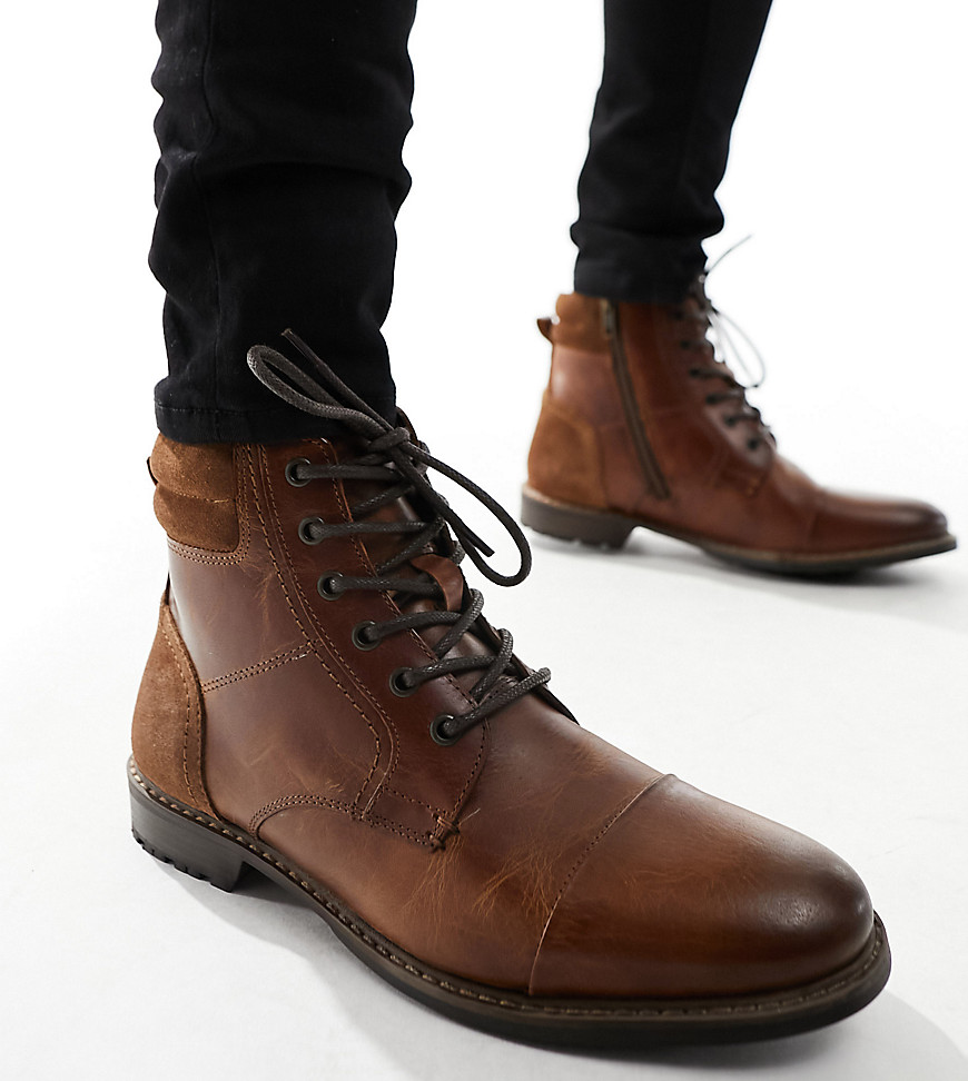 wide fit casual lace up boots in dark brown leather