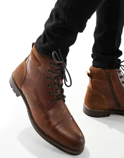 Red Tape Casual Lace Up Boots in Black Leather - ASOS Outlet