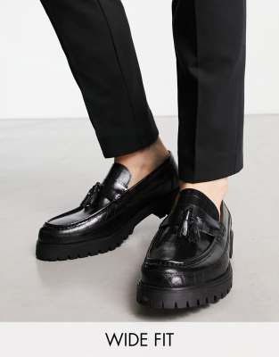Red Tape - Wide Fit - Chunky Loafers Med Kvast Og Krokodillemønster I Sort