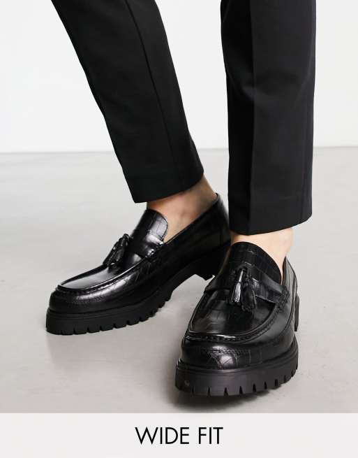 Red Tape - Wide Fit - Chunky loafers med kvast og krokodillemønster i sort
