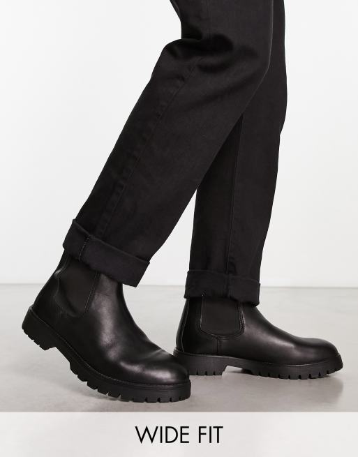 Red Tape wide fit chunky low ankle boots in black leather