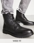 [Red Tape] Red Tape Wide Fit chunky sole lace up boots in black leather 40 BLACK