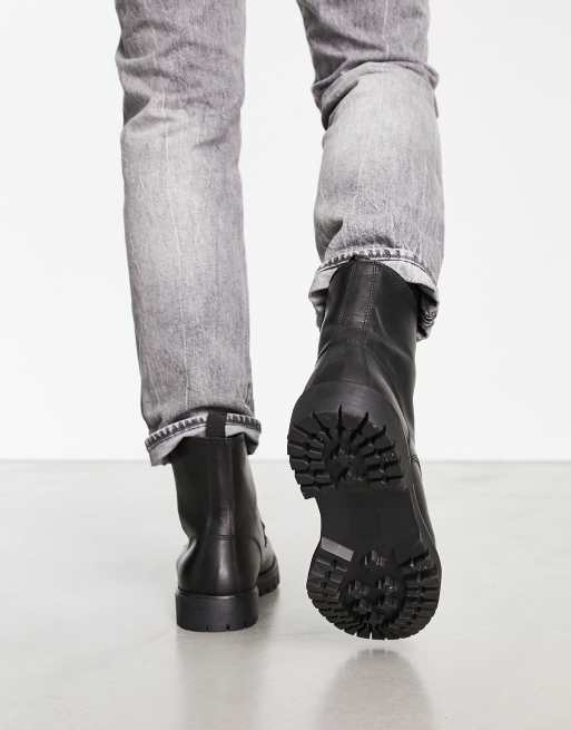 Red Tape wide fit chunky sole lace up boots in black leather, 4 of 4
