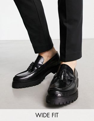 Red Tape wide fit chunky tassel loafers in black croc