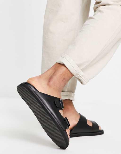 Red Tape wide fit double buckle sandal slides in black leather, 2 of 4