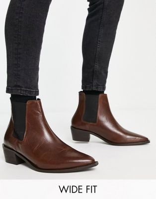 Red Tape wide fit heeled chelsea western boots in black leather