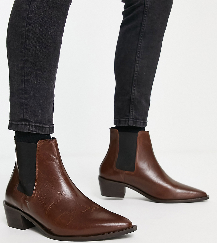 Red Tape wide fit heeled chelsea western boots in brown leather