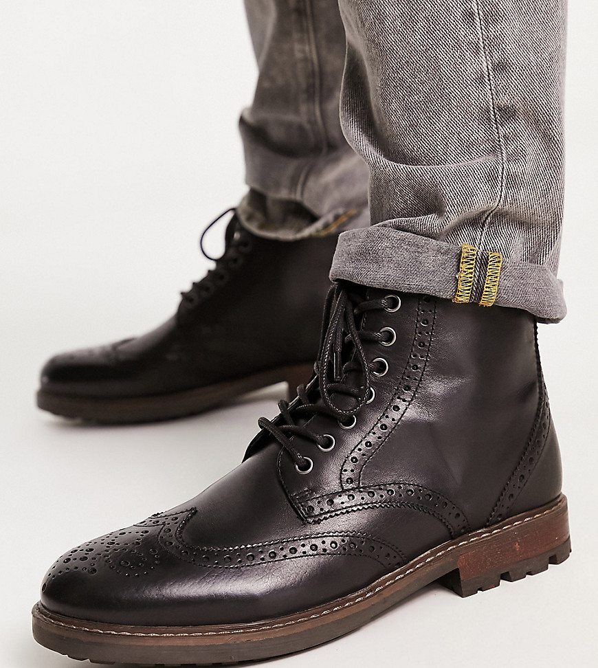 Red Tape wide fit lace up brogue boots in black leather