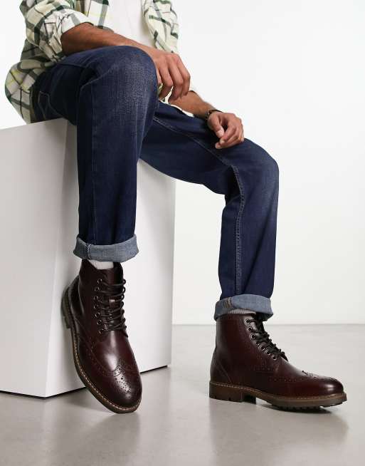 Mens red brogue on sale boots