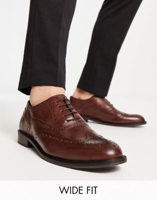 Red Tape wide fit leather brogue shoes in tan