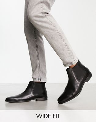 Red Tape wide fit leather formal chelsea boots in black