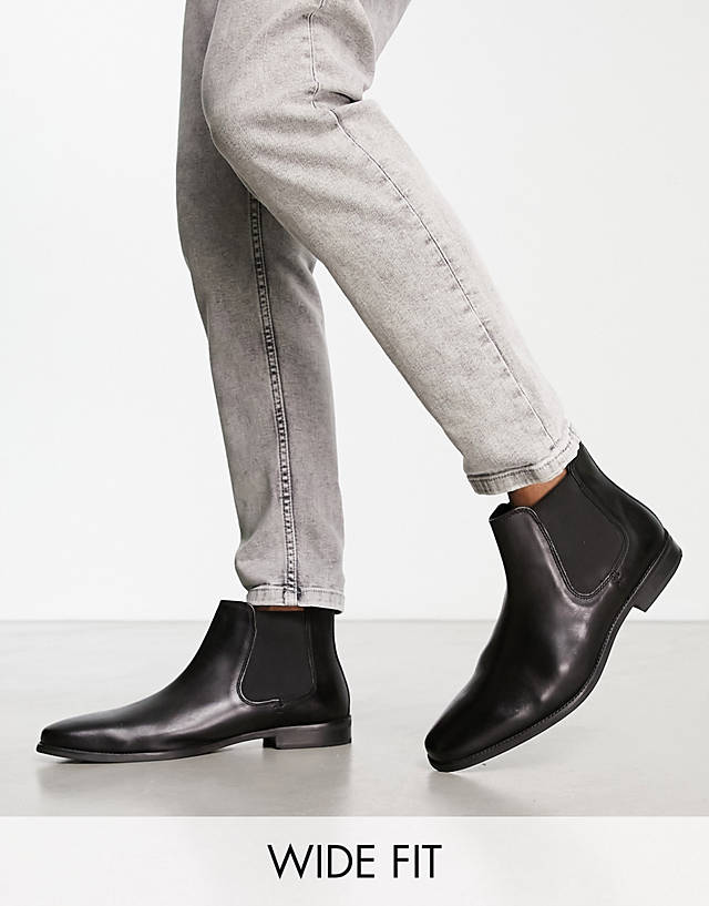 Red Tape - wide fit leather formal chelsea boots in black