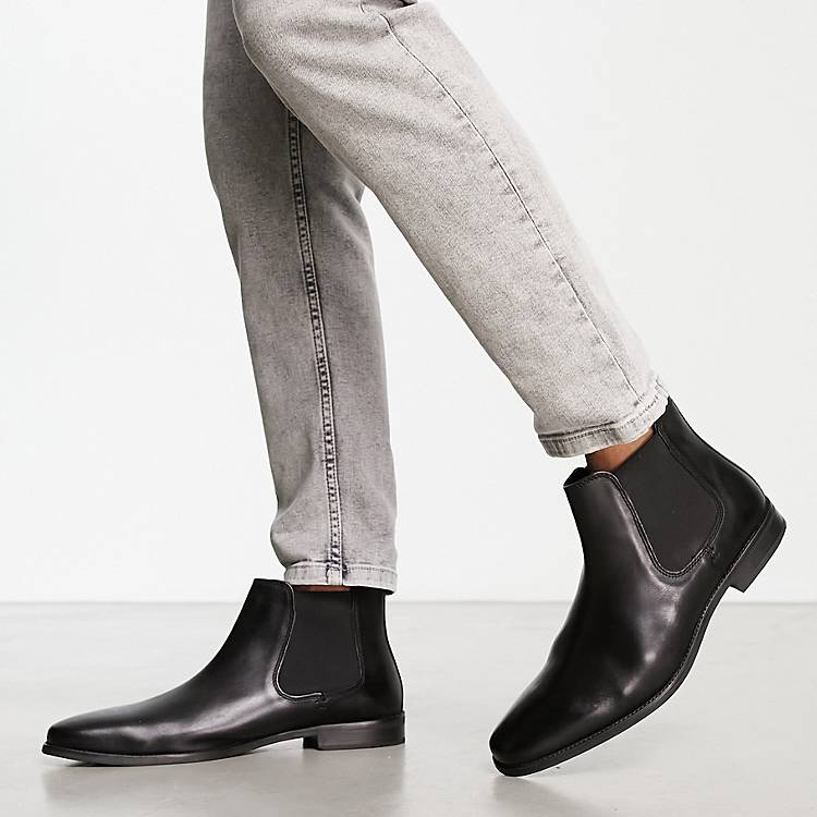 Red Tape Wide Fit Leather Formal Chelsea Boots in Black - ASOS Outlet