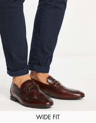 Red Tape wide fit metal trim loafers in brown leather