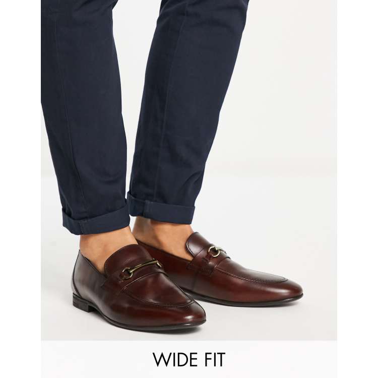 red tape brown dress shoes wide fit metal trim loafers in leather Color:Purple Gray hydrangea Red Black Maxi Slip