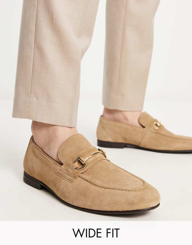 Red Tape wide fit metal trim loafers in sand suede