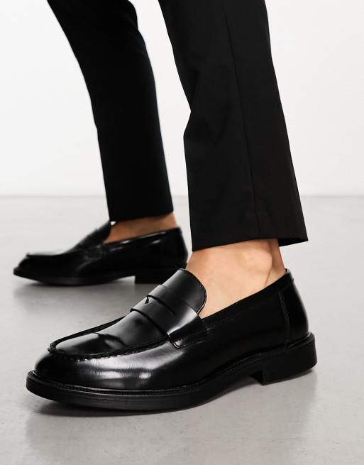 ASOS DESIGN black leather penny loafer