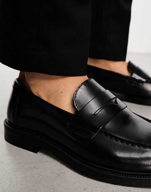 Red Tape wide fit minimal penny smart loafers in black leather | ASOS