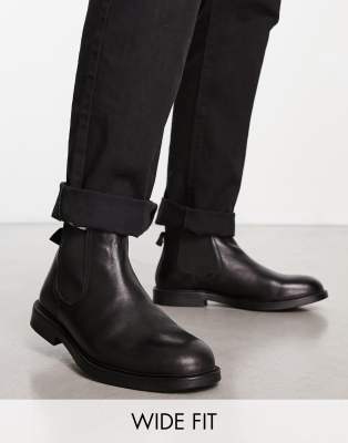 Red Tape Wide Fit - Minimalistiske Chelsea-Ankelstøvler I Sort Læder-Black
