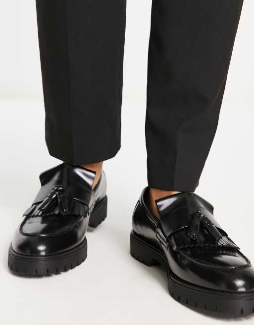 Red Tape Wide Fit - Mocassins chunky en cuir ultra brillant à pampilles - Noir, 4 de 4