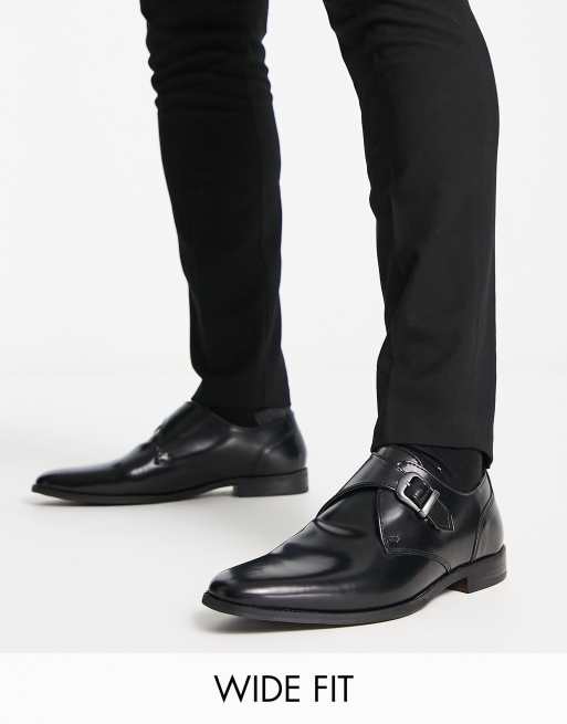 Red Tape Wide Fit – Monkschuhe aus Leder in Schwarz