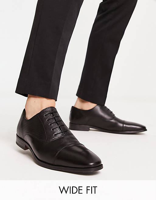 Red Tape Wide Fit oxford leather lace up shoes in black | ASOS