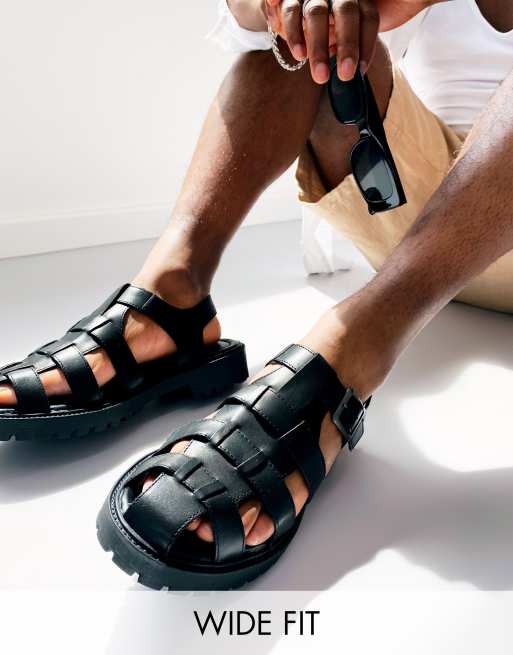 Red Tape Wide Fit premium chunky sporty sandals in black leather