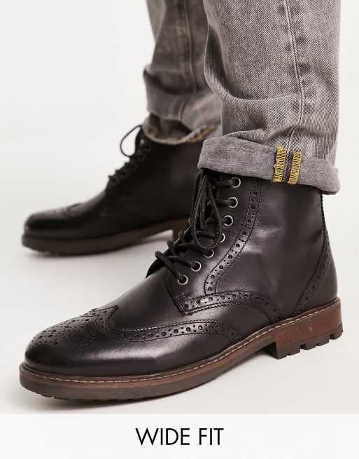 Red Tape Wide Fit – Schnürstiefel im Budapester Stil aus schwarzem Leder, weite Passform