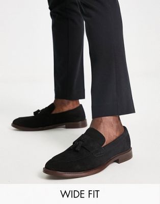 Red Tape wide fit suede tassel loafers in black
