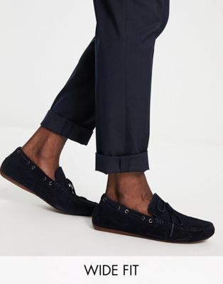 Red Tape wide fit tassel drivers in navy suede